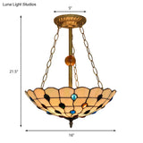 Stained Glass Semi Flush Ceiling Light Fixture With Retro Jewel Pattern - Beige/Clear/Yellow Tones