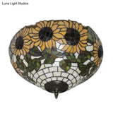 Stained Glass Sunflower Pattern Ceiling Light Fixture – Elegant Tiffany Style With 2 Flushmount