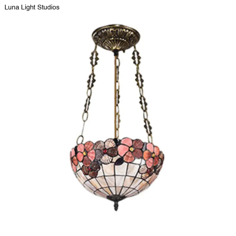 Stained Glass Tiffany Ceiling Light In Beige - Classic Design For Dining Room 19.5’/12’ Width