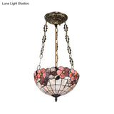 Stained Glass Tiffany Ceiling Light In Beige - Classic Design For Dining Room 19.5’/12’ Width