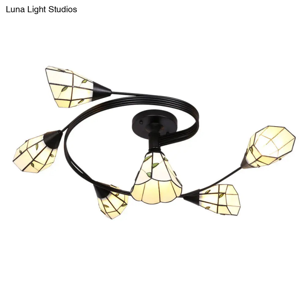 Stained Glass Tiffany Flower Ceiling Light: Semi Flush Mount For Living Room