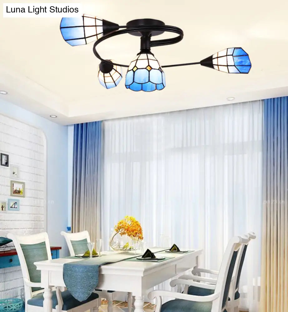 Stained Glass Tiffany Flower Ceiling Light: Semi Flush Mount For Living Room