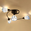 Stained Glass Tiffany Flower Ceiling Light: Semi Flush Mount For Living Room 4 / Blue
