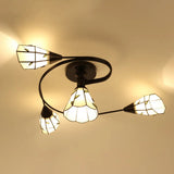Stained Glass Tiffany Flower Ceiling Light: Semi Flush Mount For Living Room 4 / Green