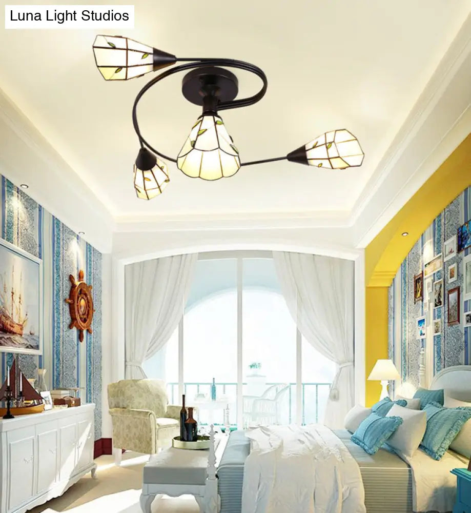 Stained Glass Tiffany Flower Ceiling Light: Semi Flush Mount For Living Room