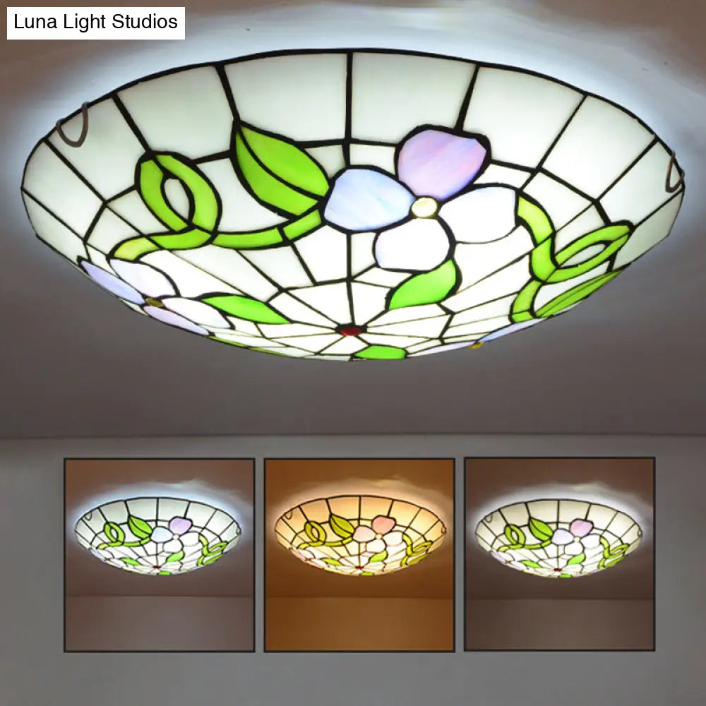 Stained Glass Tiffany - Style Flower Flush Mount Ceiling Light