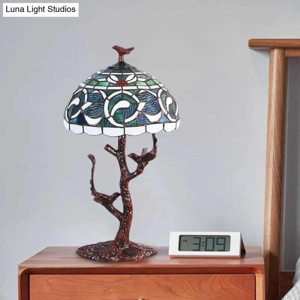 Stained Glass Tiffany Style Table Light - Kapok Pattern Night Lamp With Tree Design