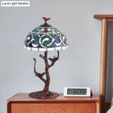 Stained Glass Tiffany Style Table Light - Kapok Pattern Night Lamp With Tree Design