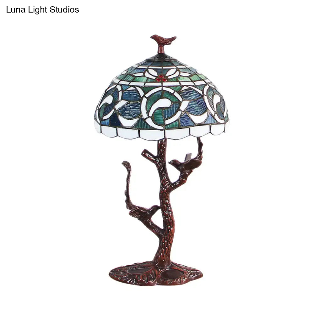 Stained Glass Tiffany Style Table Light - Kapok Pattern Night Lamp With Tree Design