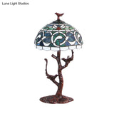 Stained Glass Tiffany Style Table Light - Kapok Pattern Night Lamp With Tree Design
