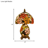 Stained Glass Victorian Vase Nightstand Lamp - Floral Patterned Night Table Light With Coffee Bowl