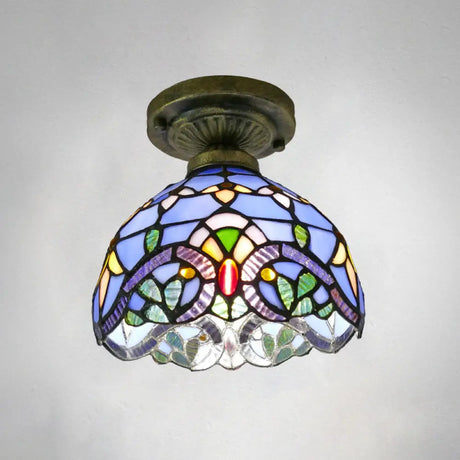 Stained Glass Vintage Dome Ceiling Light Fixture For Corridor - Semi Flush Includes 1 Bulb Blue / 8’