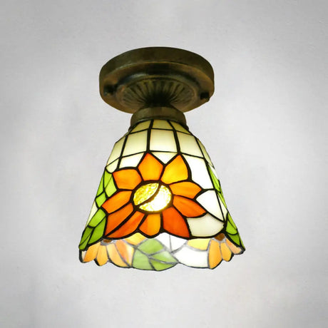 Stained Glass Vintage Dome Ceiling Light Fixture For Corridor - Semi Flush Includes 1 Bulb Orange /