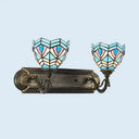 Stained Glass Wall Lamp: Elegant Peacock Design 2 Blue Lights For Living Room