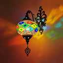 Stained Glass Wall Light With Moroccan Sphere Design - Vibrant Yellow/Orange/Green Perfect For