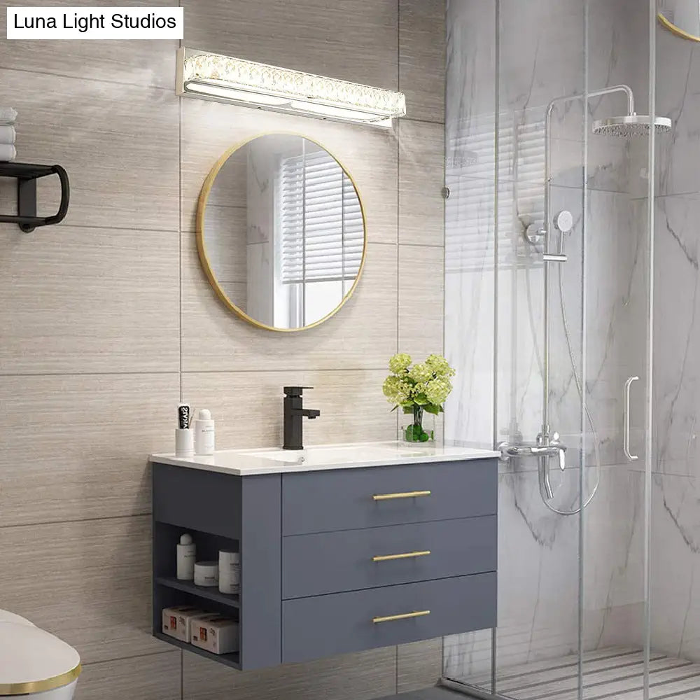Stainless Steel Bathroom Vanity Sconces With Crystal Embedded Mirror Lights