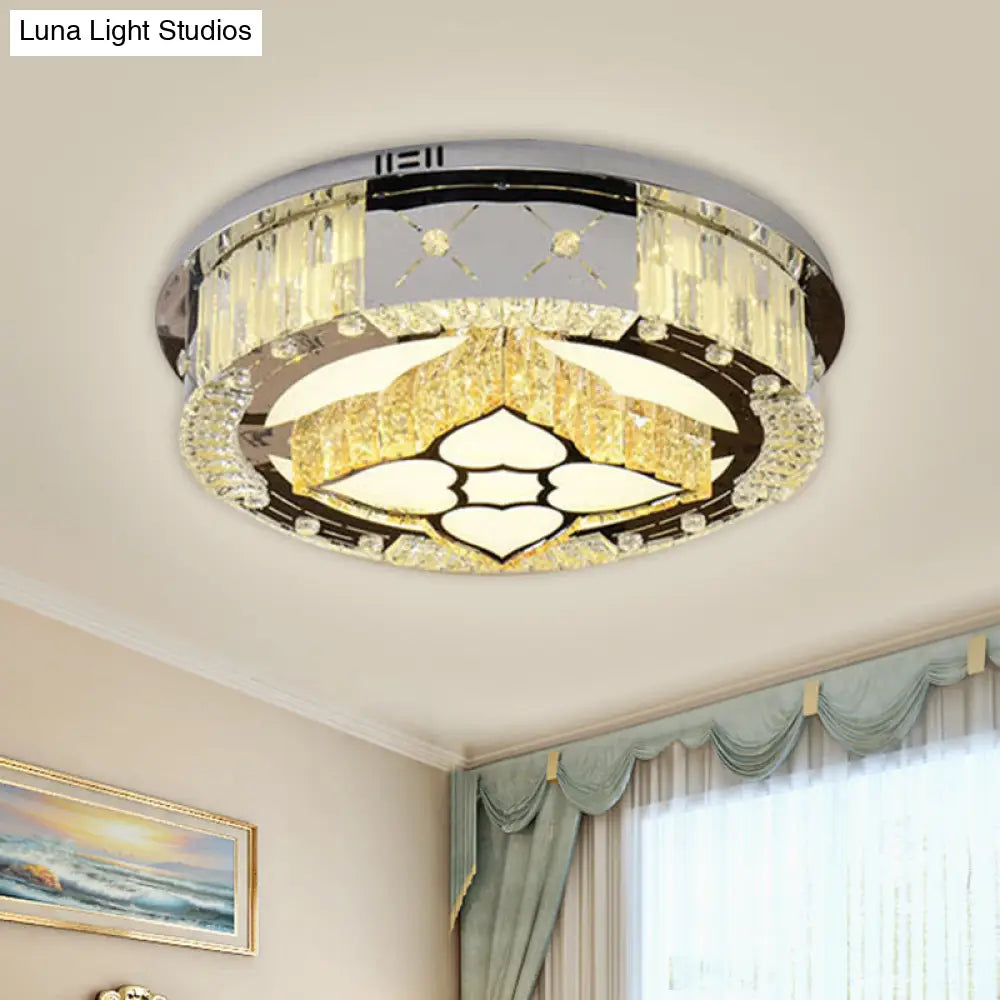 Stainless Steel Led Ceiling Lamp With Clear Crystal Design For Bedroom Flush Mount