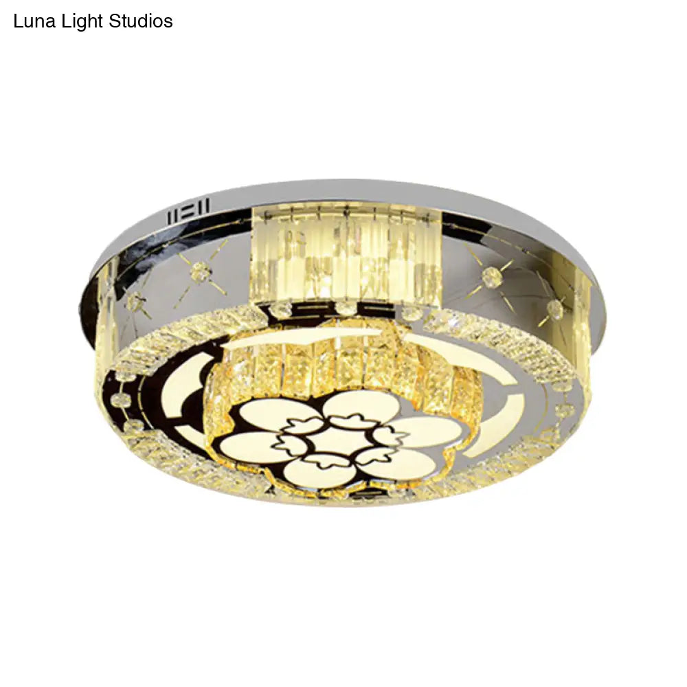 Stainless Steel Led Ceiling Lamp With Clear Crystal Design For Bedroom Flush Mount