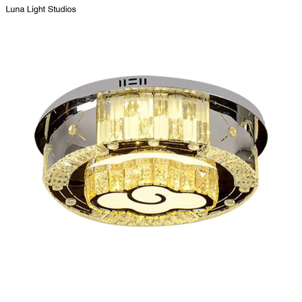 Stainless Steel Led Ceiling Lamp With Clear Crystal Design For Bedroom Flush Mount
