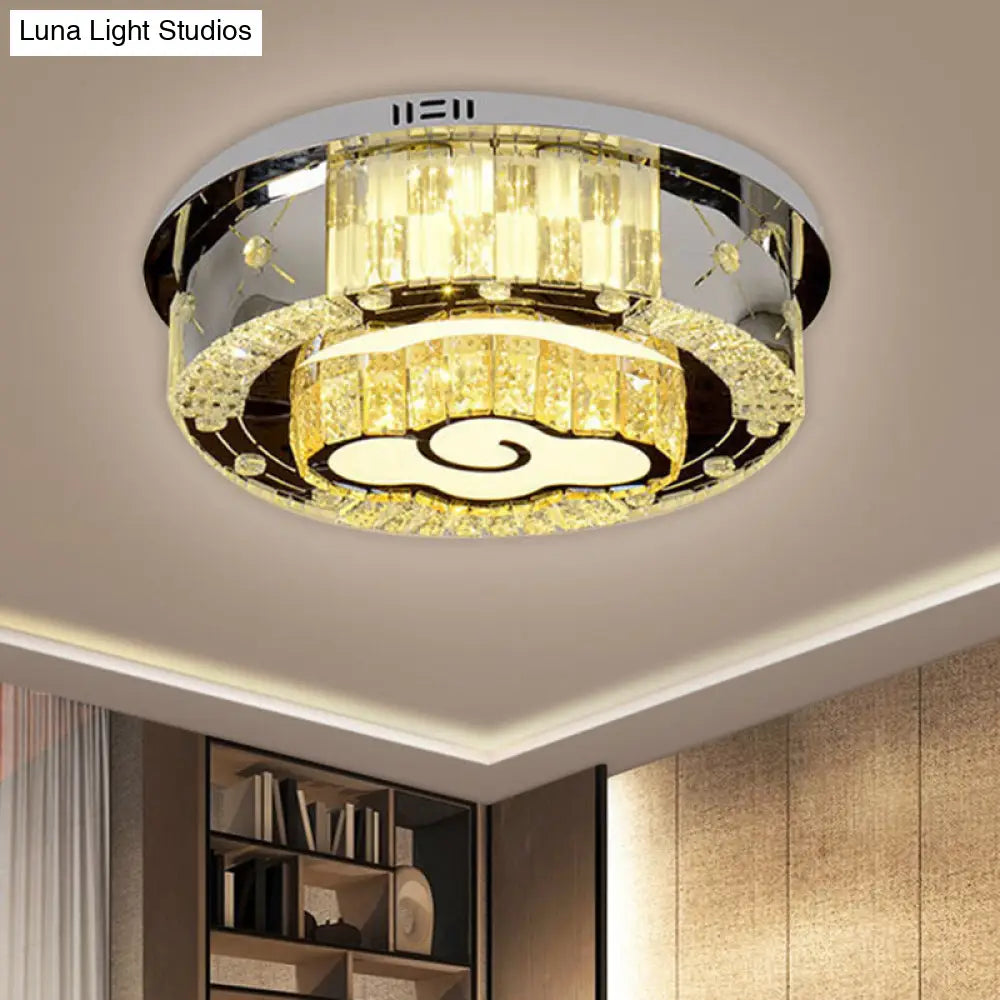 Stainless Steel Led Ceiling Lamp With Clear Crystal Design For Bedroom Flush Mount