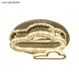 Stainless-Steel Led Ceiling Light With Clear Square-Cut Crystals - Modern Cloud Semi Flush Mount