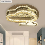 Stainless-Steel Led Ceiling Light With Clear Square-Cut Crystals - Modern Cloud Semi Flush Mount