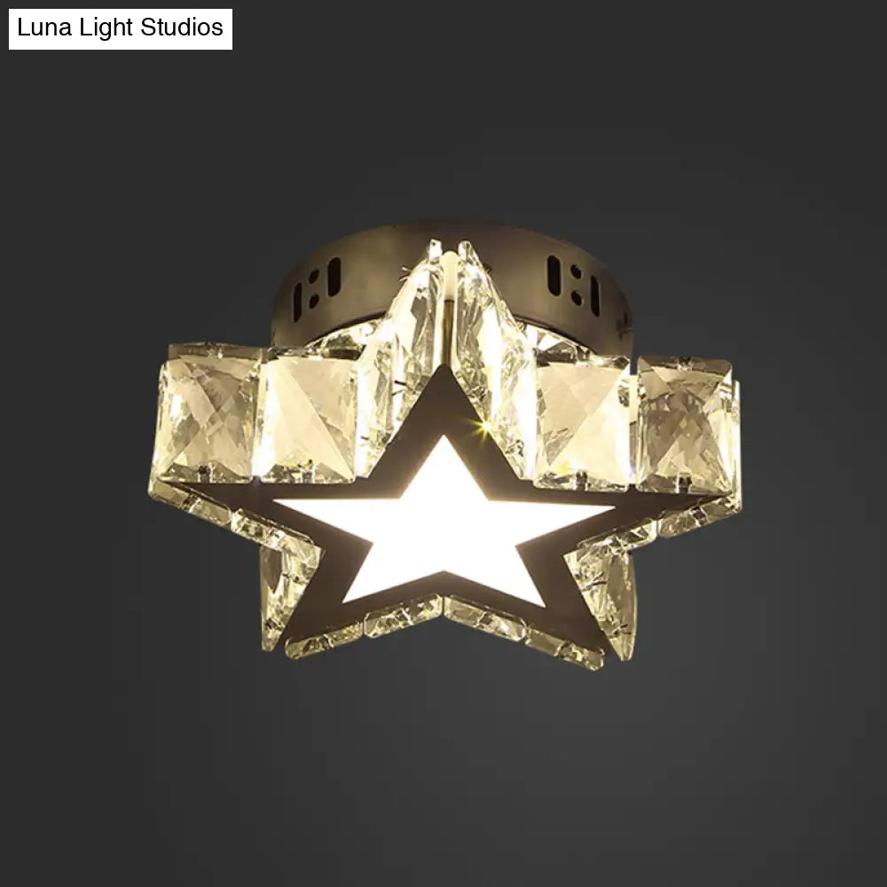 Stainless - Steel Led Crystal Flush Mount Ceiling Light: Modern Star Design For Corridors