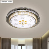 Stainless-Steel Led Flush Light Fixture With Clear Faceted Crystal Blocks - Modern Circular Ceiling