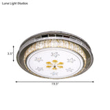 Stainless-Steel Led Flush Light Fixture With Clear Faceted Crystal Blocks - Modern Circular Ceiling