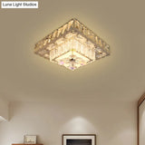 Stainless Steel Led Flushmount Square Crystal Ceiling Lamp For Modern Corridors
