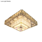 Stainless Steel Led Flushmount Square Crystal Ceiling Lamp For Modern Corridors