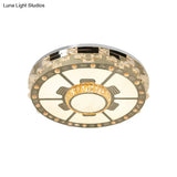 Stainless - Steel Led Round Ceiling Flush Mount Light Fixture With Clear Beveled Crystal Blocks