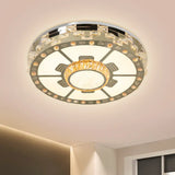 Stainless - Steel Led Round Ceiling Flush Mount Light Fixture With Clear Beveled Crystal Blocks