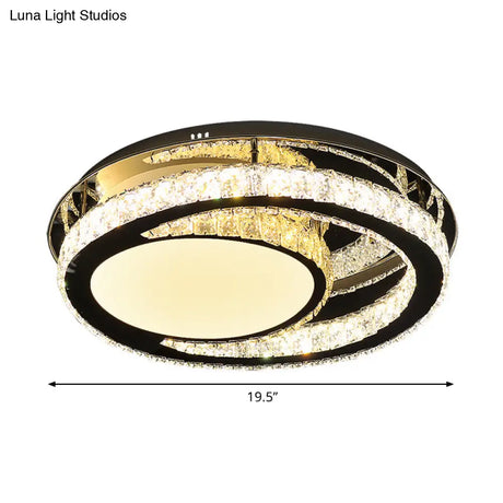 Stainless Steel Oval Semi Flush Mount Crystal Led Ceiling Lamp - Minimalist Design For Living Room