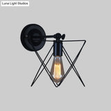 Star Design Wall Lamp - Bulb Included Wire Frame Style Industrial Black Metal Sconce Lighting