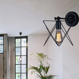 Star Design Wall Lamp - Bulb Included Wire Frame Style Industrial Black Metal Sconce Lighting