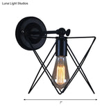 Star Design Wall Lamp - Bulb Included Wire Frame Style Industrial Black Metal Sconce Lighting
