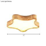 Star Wooden Flush Mount Ceiling Light For Designer Bedroom In Beige