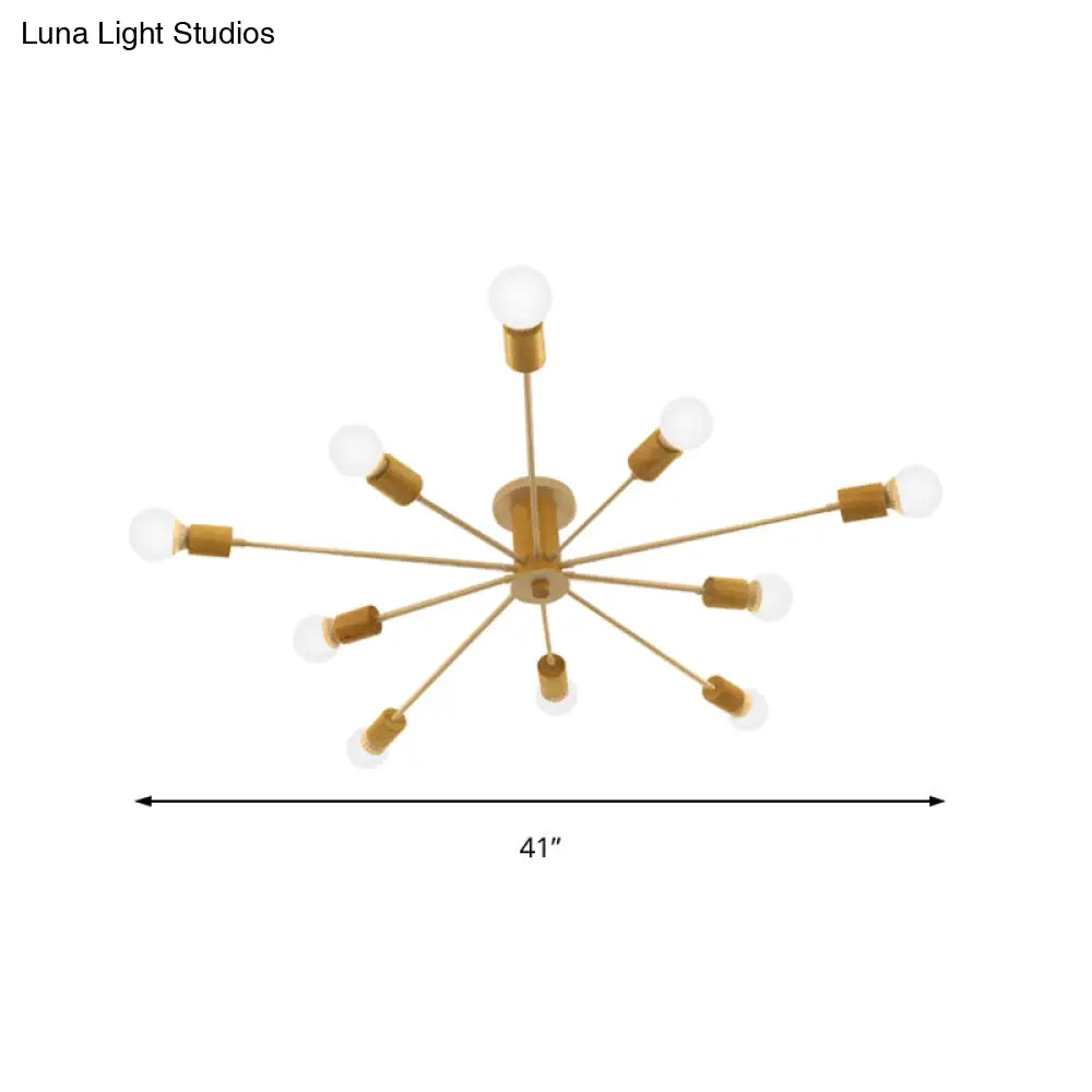 Starburst Semi Flush Ceiling Light Nordic Metal - 6/8/10 Lights White/Black Living Room Fixture