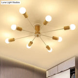 Starburst Semi Flush Ceiling Light Nordic Metal - 6/8/10 Lights White/Black Living Room Fixture