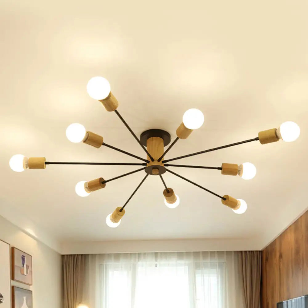 Starburst Semi Flush Ceiling Light Nordic Metal - 6/8/10 Lights White/Black Living Room Fixture 10
