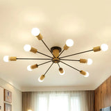 Starburst Semi Flush Ceiling Light Nordic Metal - 6/8/10 Lights White/Black Living Room Fixture 10