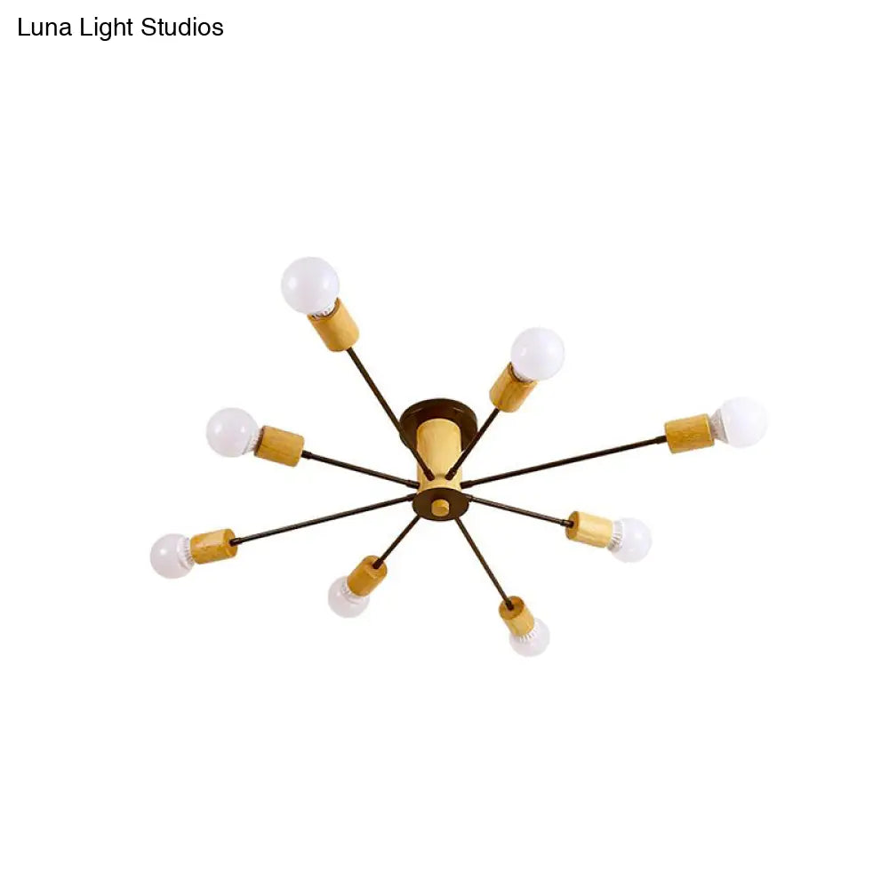 Starburst Semi Flush Ceiling Light Nordic Metal - 6/8/10 Lights White/Black Living Room Fixture