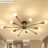 Starburst Semi Flush Ceiling Light Nordic Metal - 6/8/10 Lights White/Black Living Room Fixture