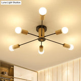 Starburst Semi Flush Ceiling Light Nordic Metal - 6/8/10 Lights White/Black Living Room Fixture