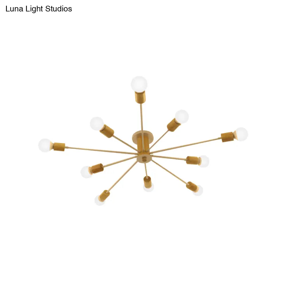Starburst Semi Flush Ceiling Light Nordic Metal - 6/8/10 Lights White/Black Living Room Fixture