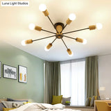 Starburst Semi Flush Ceiling Light Nordic Metal - 6/8/10 Lights White/Black Living Room Fixture