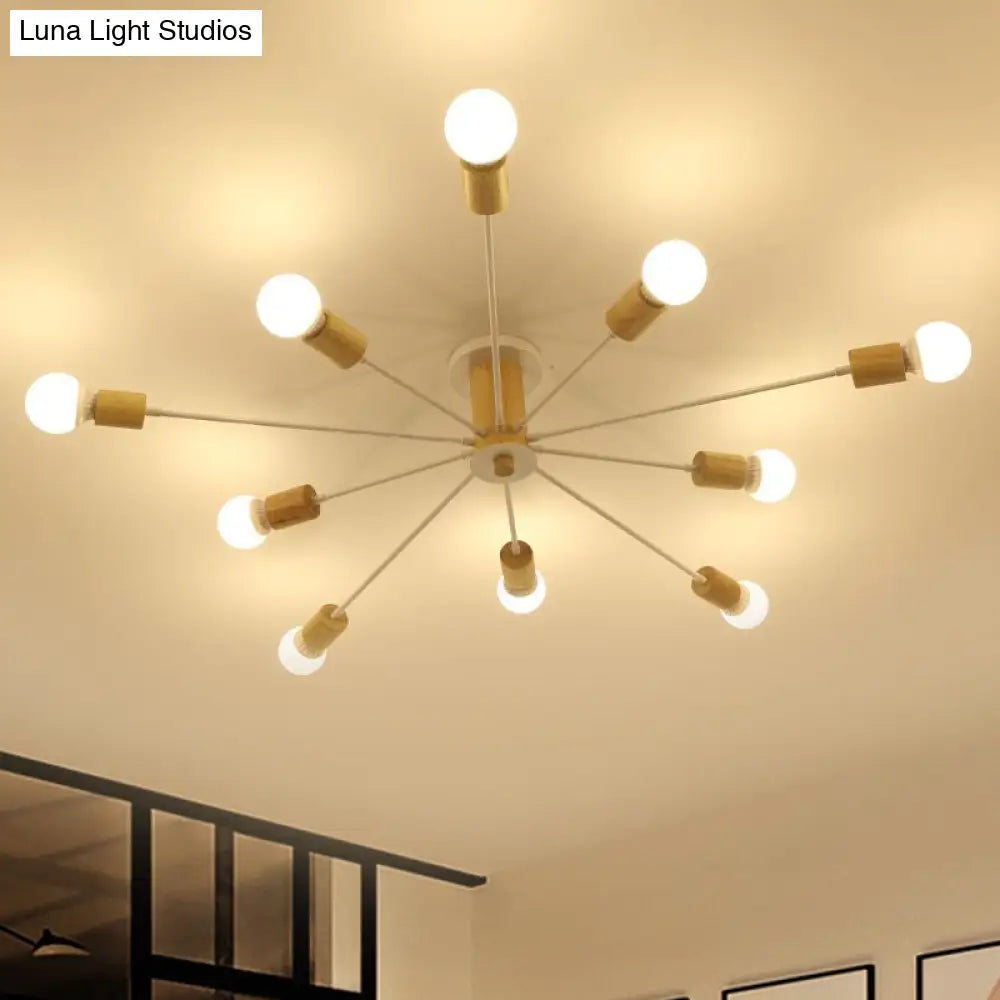 Starburst Semi Flush Ceiling Light Nordic Metal - 6/8/10 Lights White/Black Living Room Fixture
