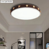 Stargazing In Style: Brown Rubber Round Flush Mount Lighting With Star Accents Led Ceiling Light