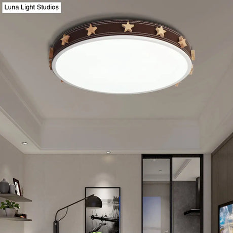 Stargazing In Style: Brown Rubber Round Flush Mount Lighting With Star Accents Led Ceiling Light